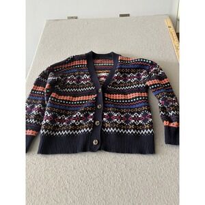 Talbots Sweater Womens Large Navy Multicolor Fair Isle Cardigan Button Front
